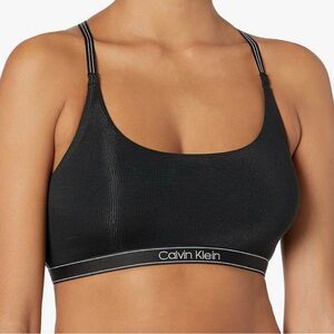 Calvin Klein Modern Cotton Bralette Black Ribbed‎ Comfort Lounge Bra XS New